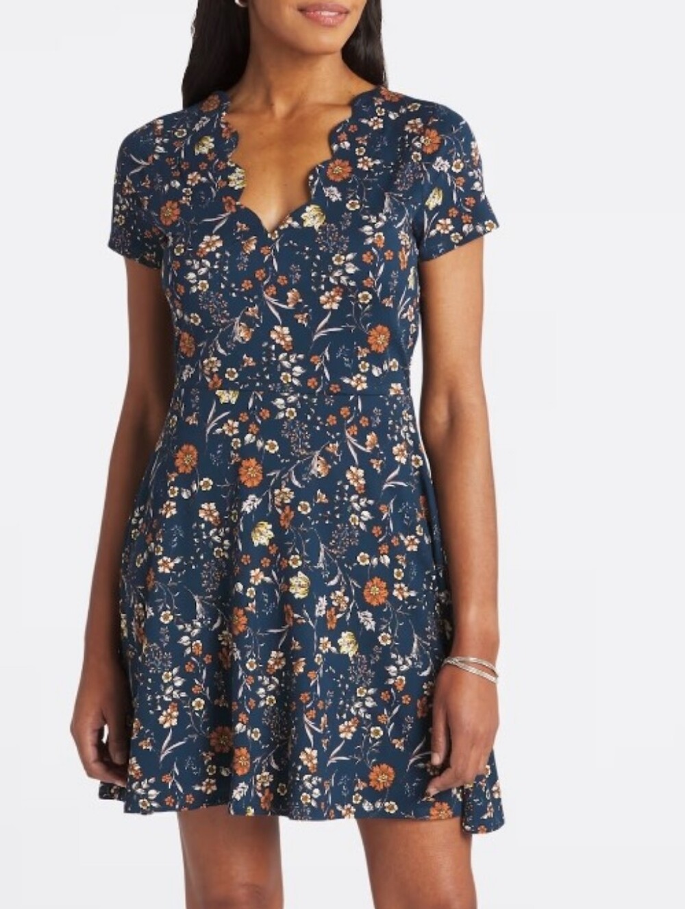 nine britton Navy Floral Fit-and-Flare Dress, Size L
